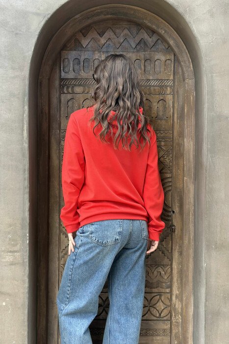 ONE COLOR SIMPLE FRONT LOGO WOMEN HOODIE RED/E KUQE - 3