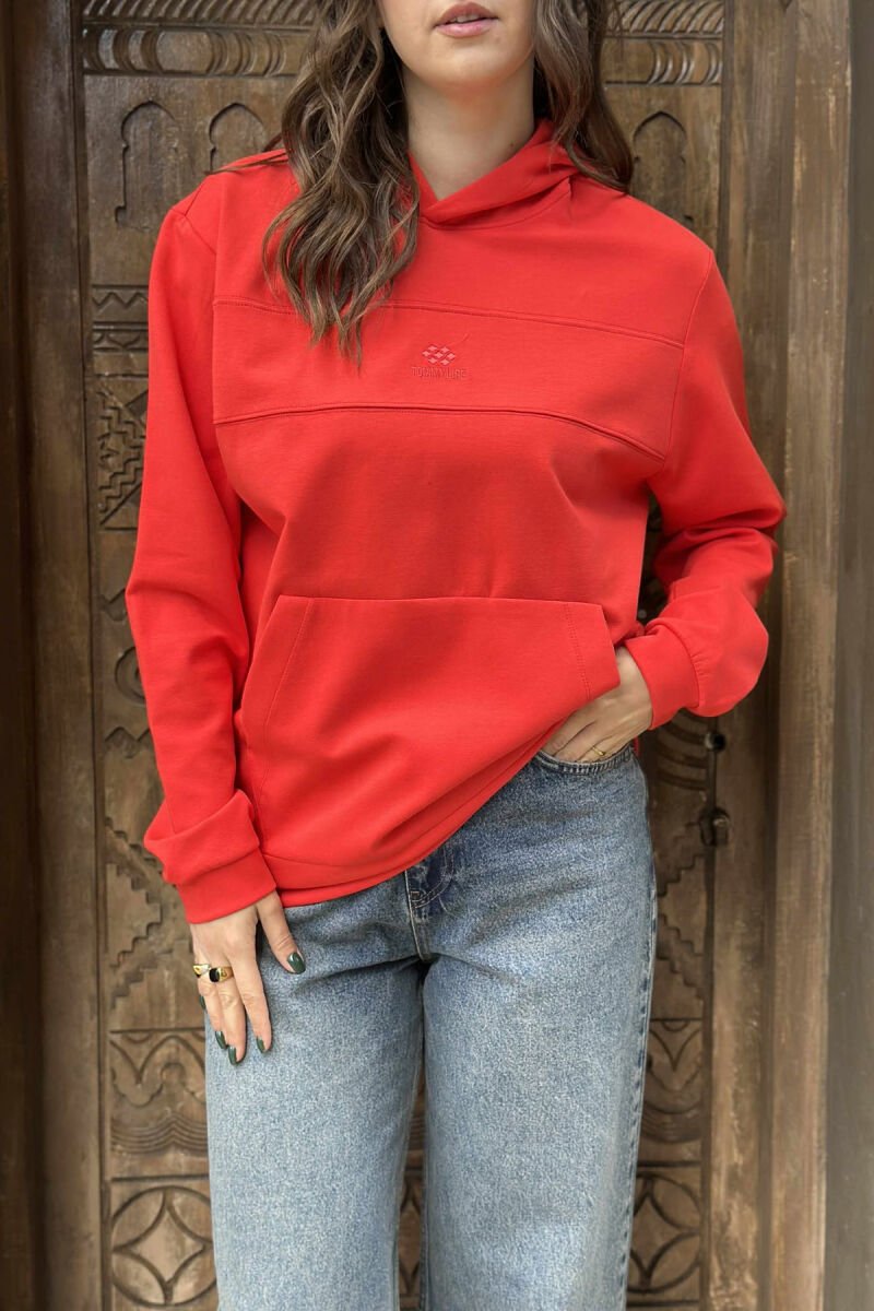 ONE COLOR SIMPLE FRONT LOGO WOMEN HOODIE RED/E KUQE - 4