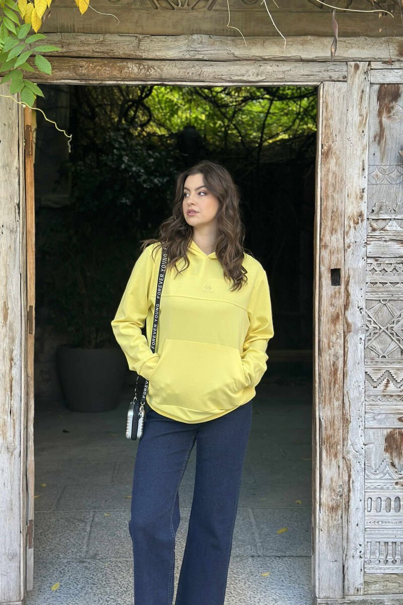 ONE COLOR SIMPLE FRONT LOGO WOMEN HOODIE YELLOW/E VERDHE - 3