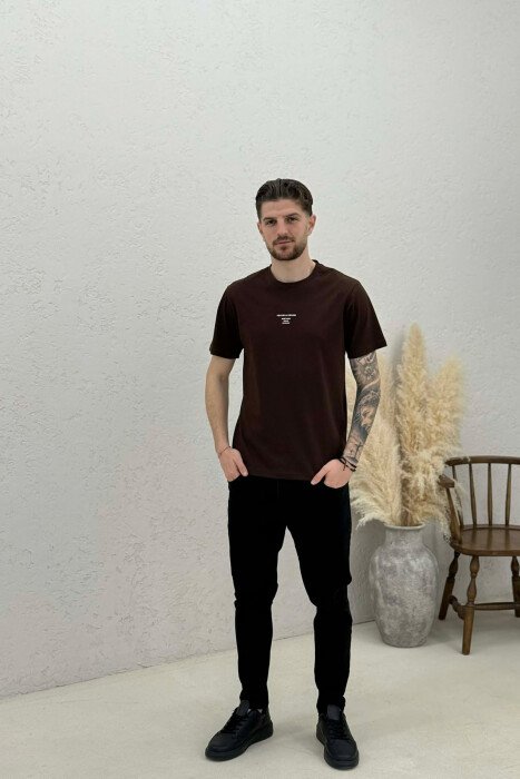 ONE COLOR SIMPLE FRONT WRITTINGS MEN T-SHIRT BROWN/KAFE 