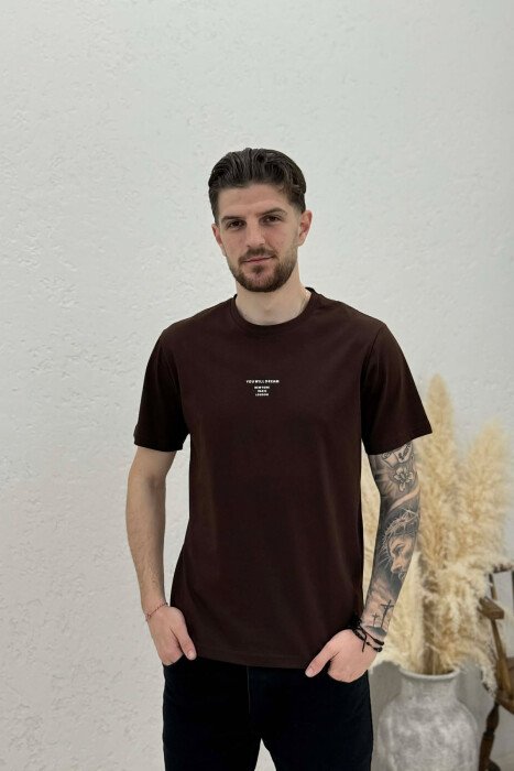 ONE COLOR SIMPLE FRONT WRITTINGS MEN T-SHIRT BROWN/KAFE - 3
