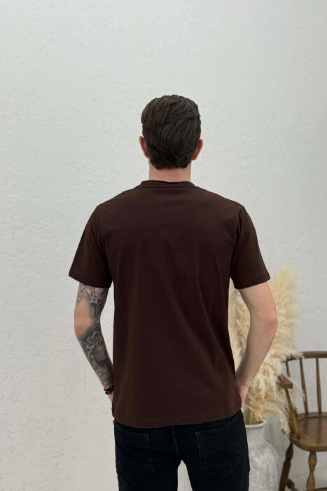 ONE COLOR SIMPLE FRONT WRITTINGS MEN T-SHIRT BROWN/KAFE - 4