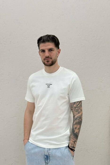ONE COLOR SIMPLE FRONT WRITTINGS MEN T-SHIRT CREAM/KREM 