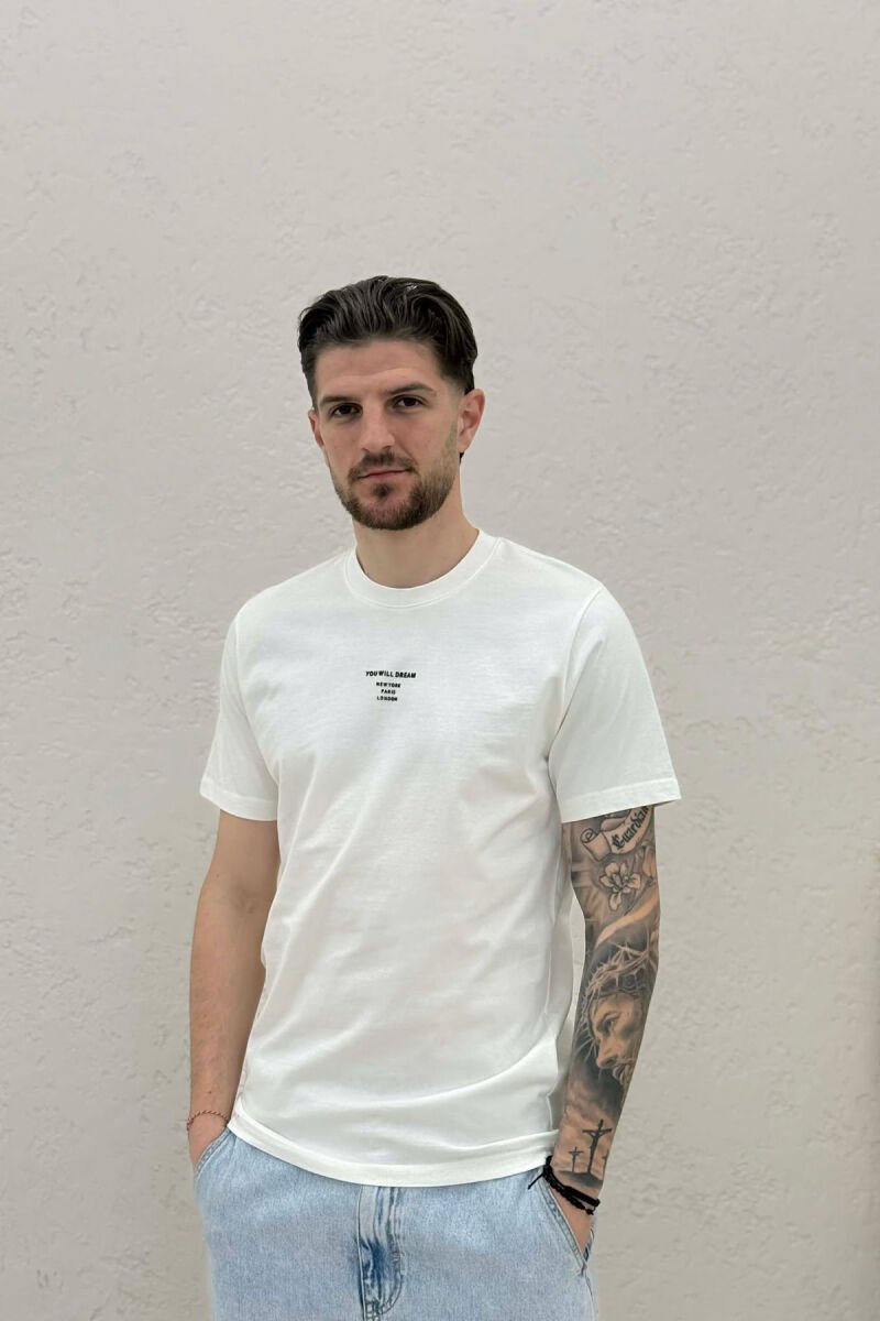ONE COLOR SIMPLE FRONT WRITTINGS MEN T-SHIRT CREAM/KREM - 1