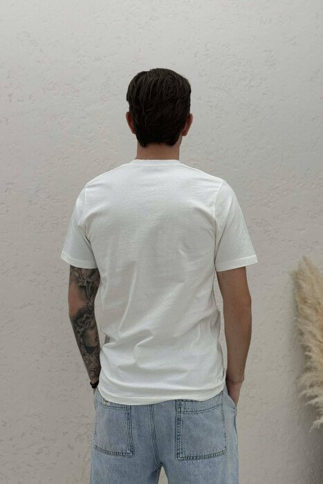 ONE COLOR SIMPLE FRONT WRITTINGS MEN T-SHIRT CREAM/KREM - 4