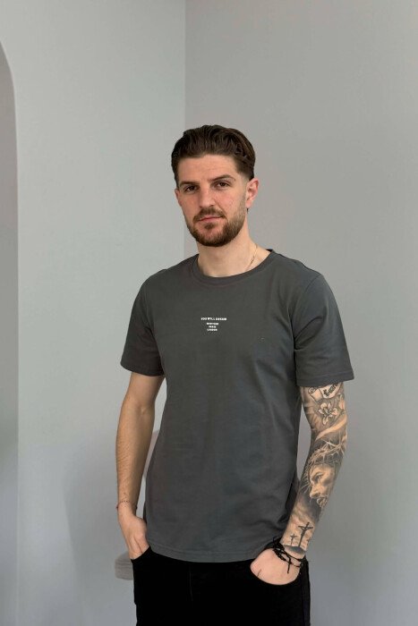 ONE COLOR SIMPLE FRONT WRITTINGS MEN T-SHIRT GREY/GRI - 1