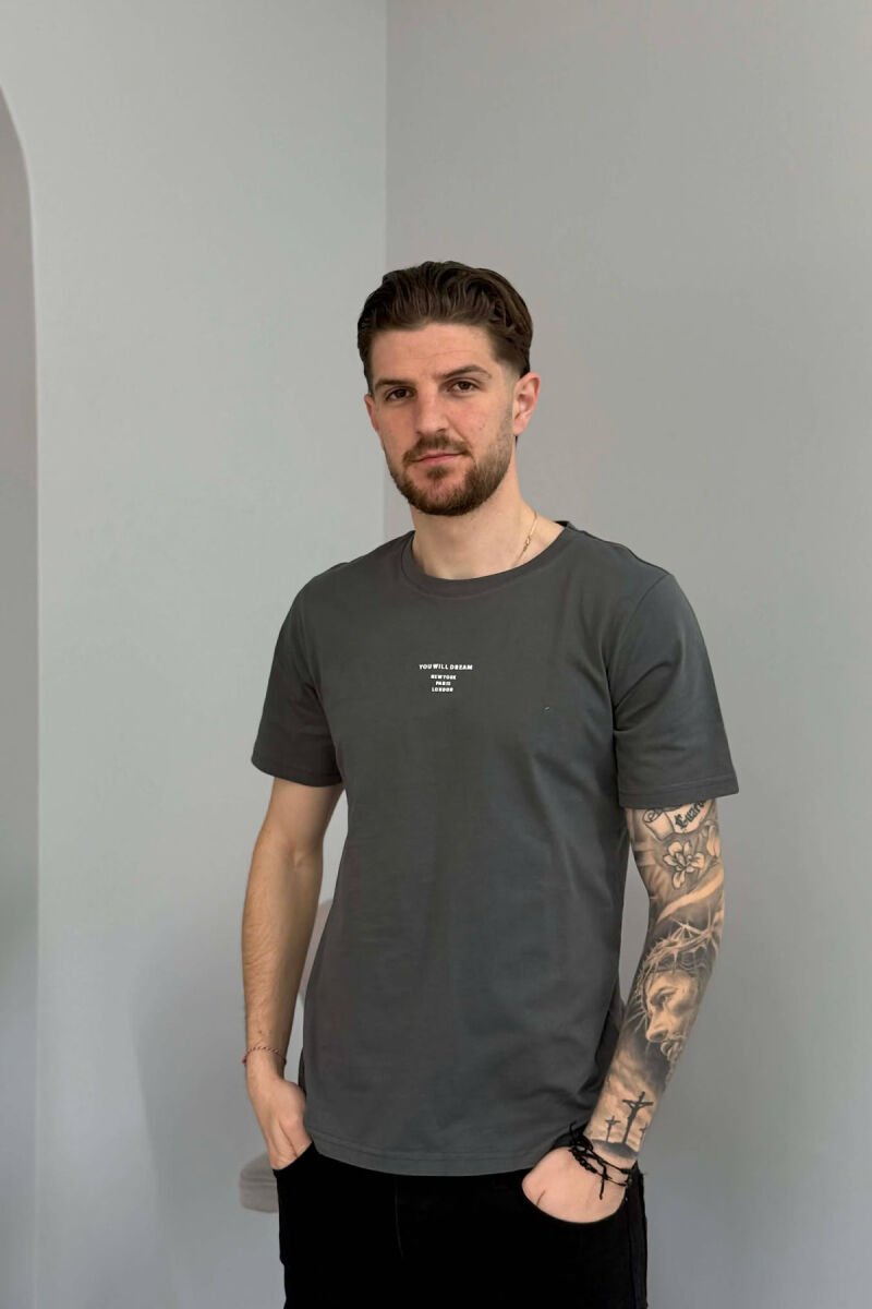 ONE COLOR SIMPLE FRONT WRITTINGS MEN T-SHIRT GREY/GRI - 1
