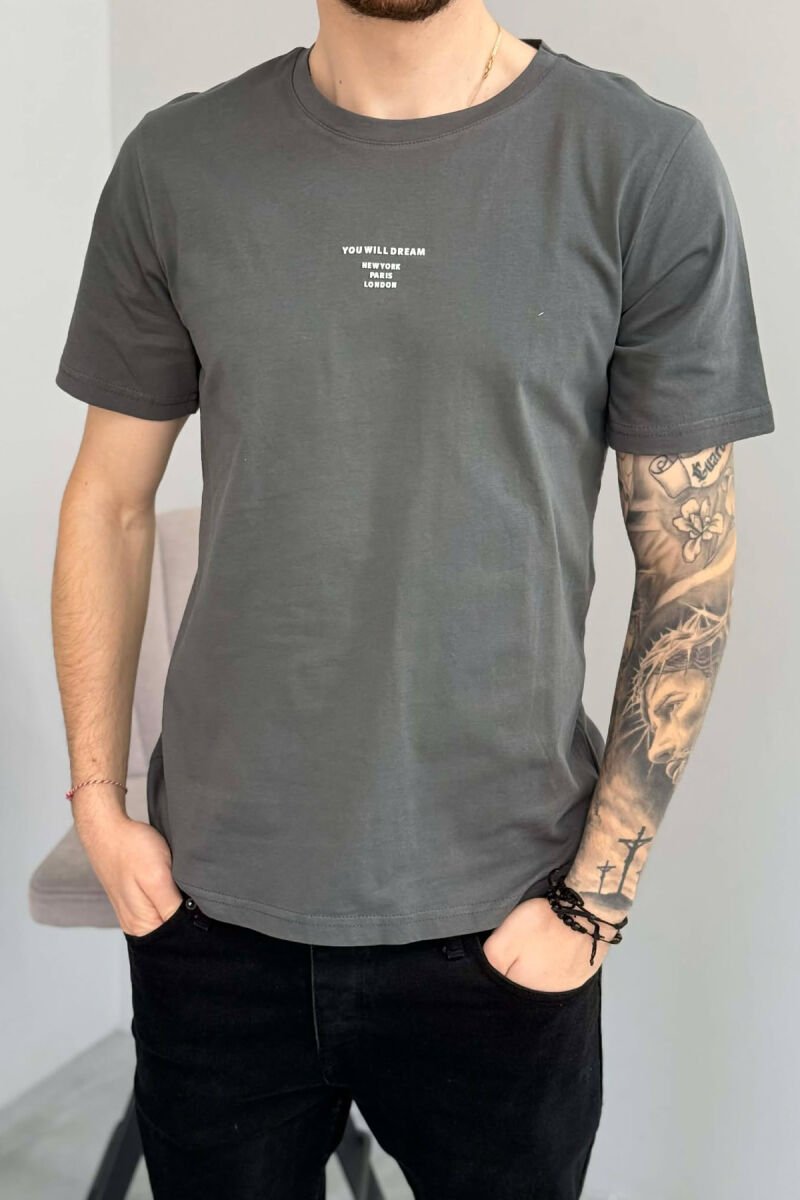 ONE COLOR SIMPLE FRONT WRITTINGS MEN T-SHIRT GREY/GRI - 2