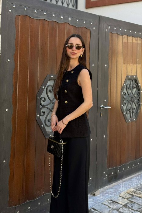 ONE COLOR SIMPLE GOLD BUTTONS DETAIL WOMEN VEST BLACK/ E ZEZE - 4