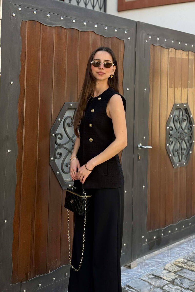 ONE COLOR SIMPLE GOLD BUTTONS DETAIL WOMEN VEST BLACK/ E ZEZE - 4