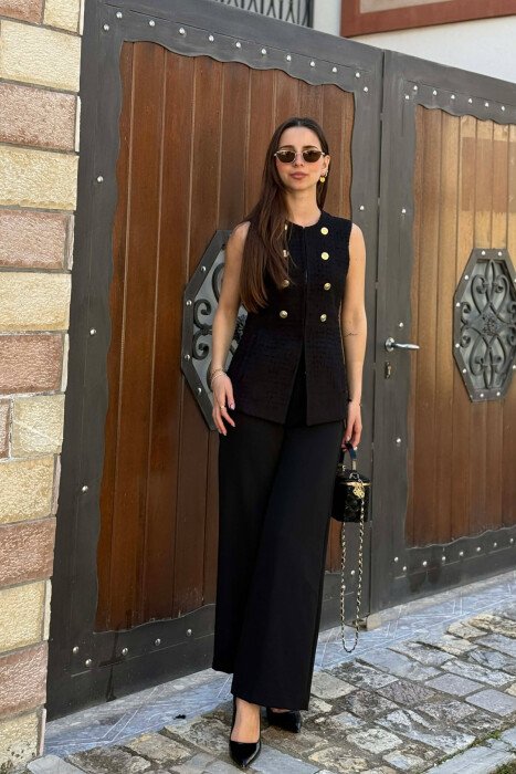 ONE COLOR SIMPLE GOLD BUTTONS DETAIL WOMEN VEST BLACK/ E ZEZE - KLAUDIO FASHION