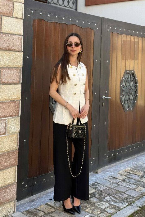 ONE COLOR SIMPLE GOLD BUTTONS DETAIL WOMEN VEST CREAM/KREM - 2