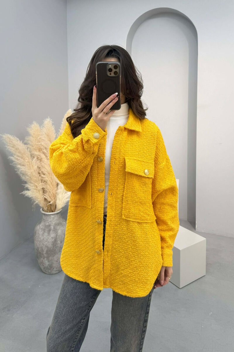 ONE COLOR SIMPLE GOLD BUTTONS WOMEN SHIRT YELLOW/E VERDHE - 1
