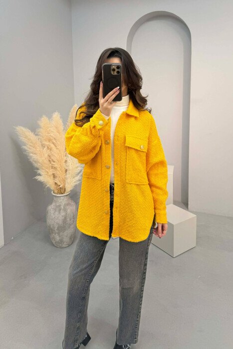 ONE COLOR SIMPLE GOLD BUTTONS WOMEN SHIRT YELLOW/E VERDHE - 3