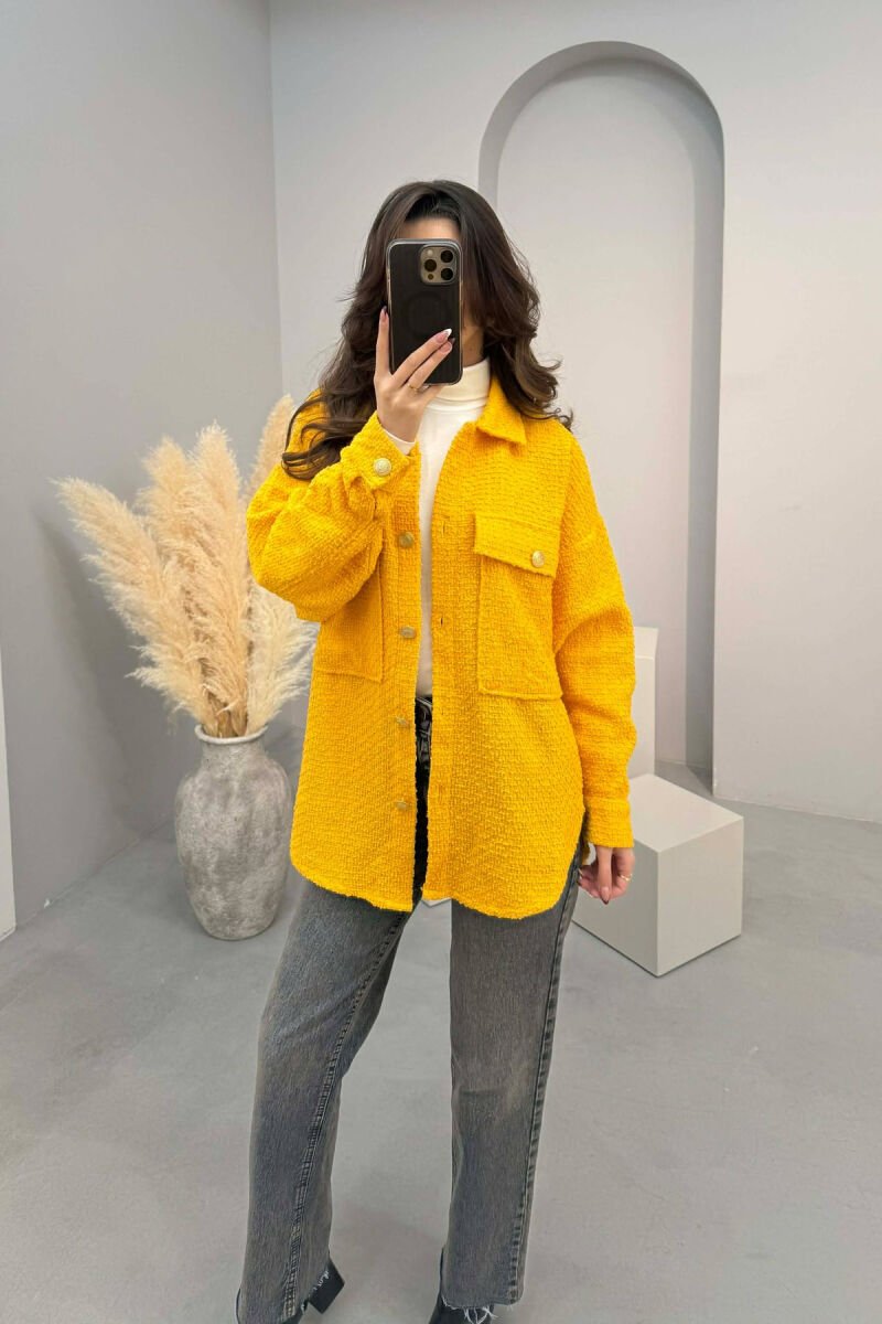 ONE COLOR SIMPLE GOLD BUTTONS WOMEN SHIRT YELLOW/E VERDHE - 3