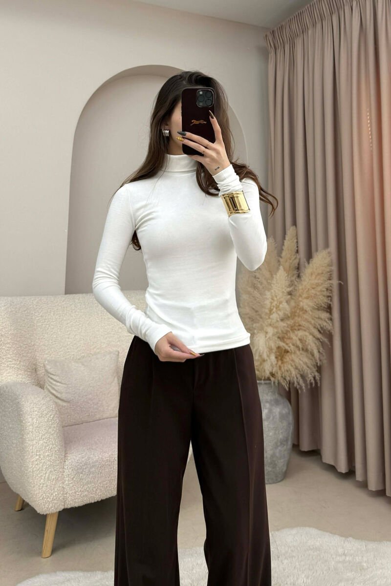 ONE COLOR SIMPLE HIGH NECK WOMEN SWEATSHIRT WHITE-E BARDHE - 1