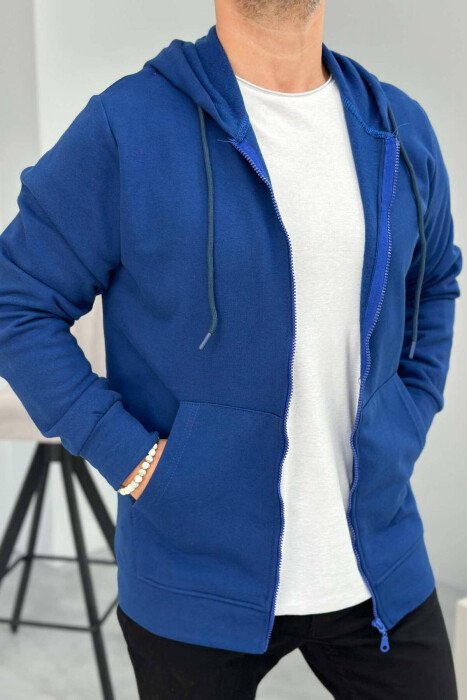 XHAKETË ME KAPUC NJË NGJYRËSHE PËR MESHKUJ NË NGJYRË BLU E ERRËT - KLAUDIO FASHION