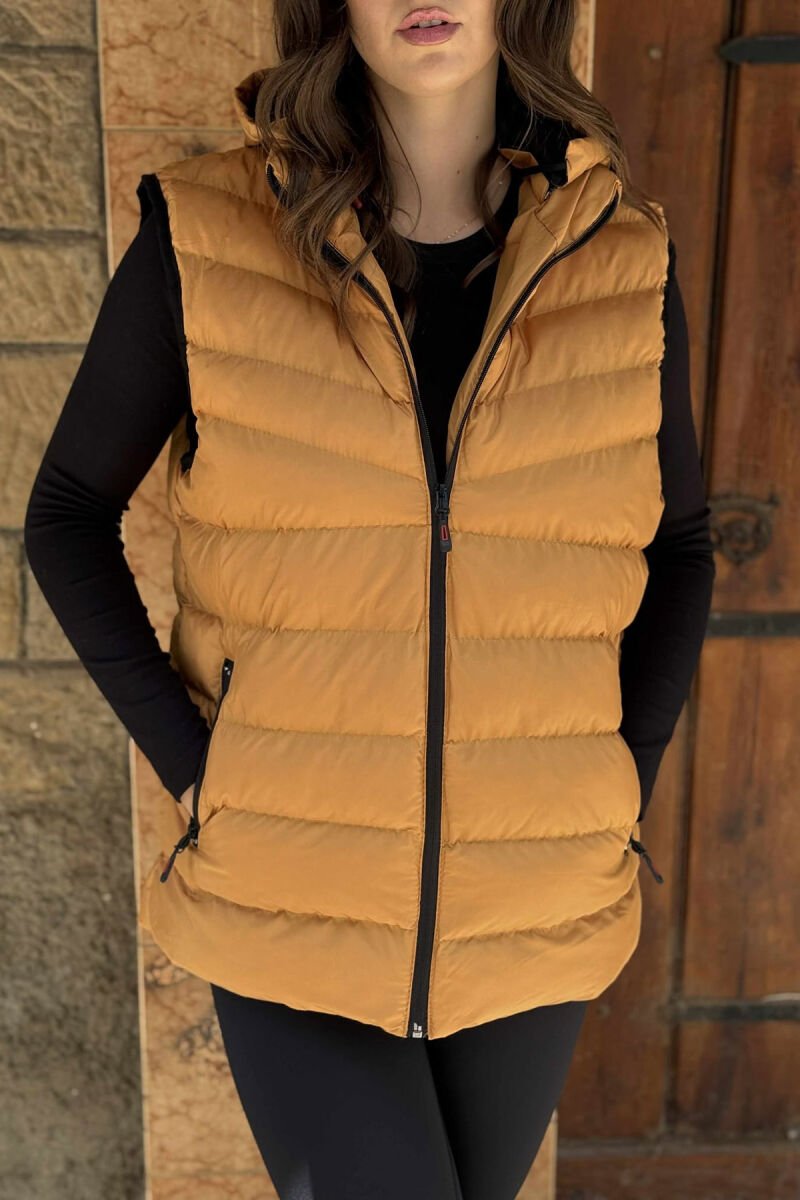 ONE COLOR SIMPLE HOOD WOMEN VEST MUSTARD/MUSTARDE - 1