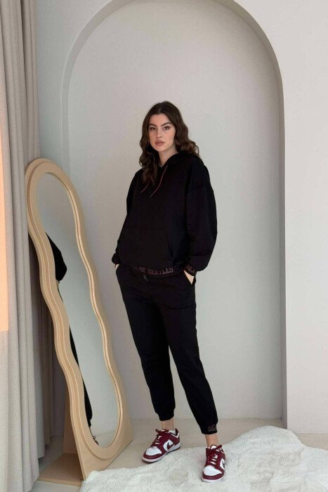 ONE COLOR SIMPLE HOODIE+JOGGERS WOMEN SET BLACK/ E ZEZE - 1