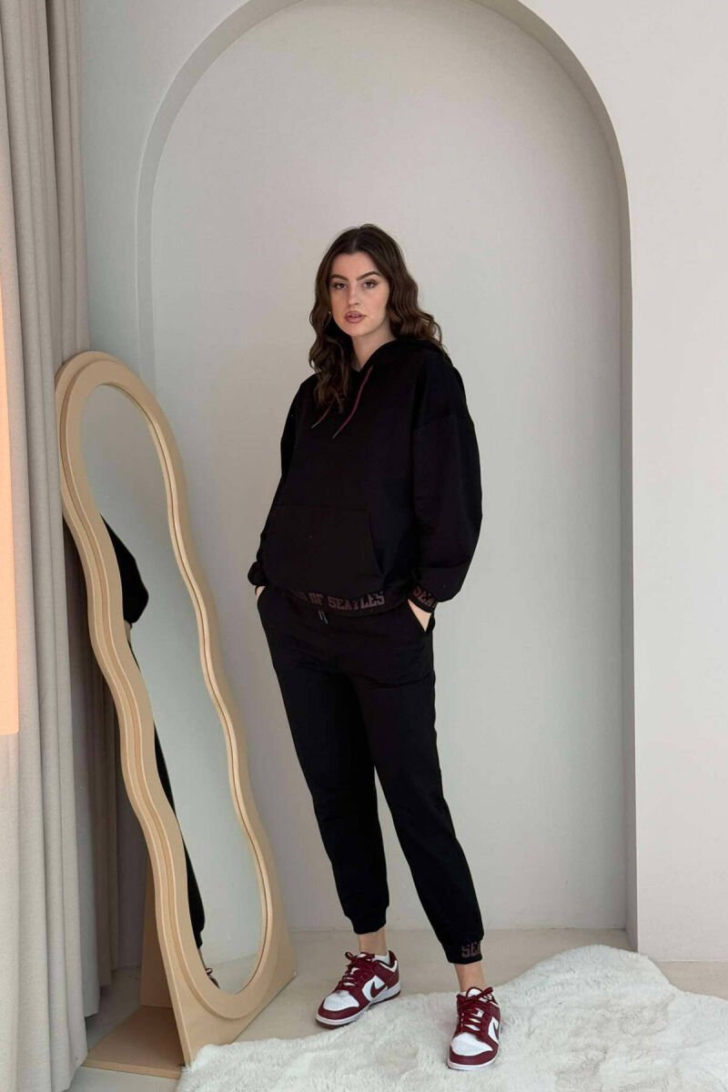 ONE COLOR SIMPLE HOODIE+JOGGERS WOMEN SET BLACK/ E ZEZE - 1