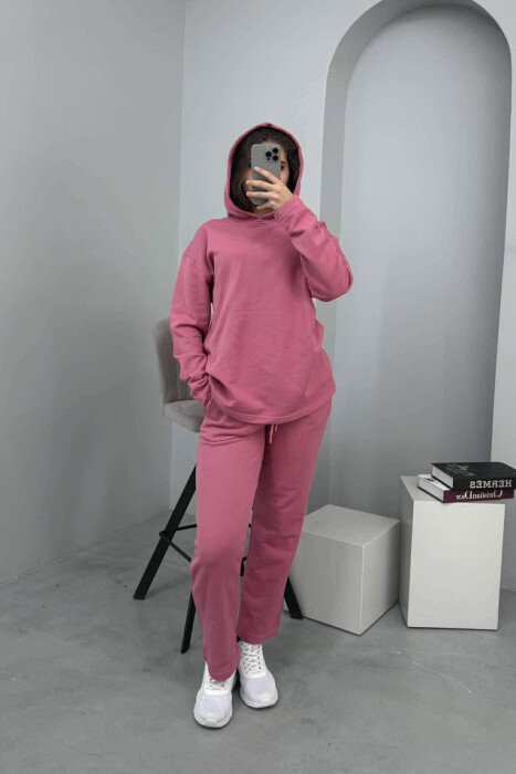 SET NJËNGJYRËSH I THJESHTË HOODIE+TUTA PËR FEMRA NË NGJYRËN LEJLA E ZBARDHUR - KLAUDIO FASHION