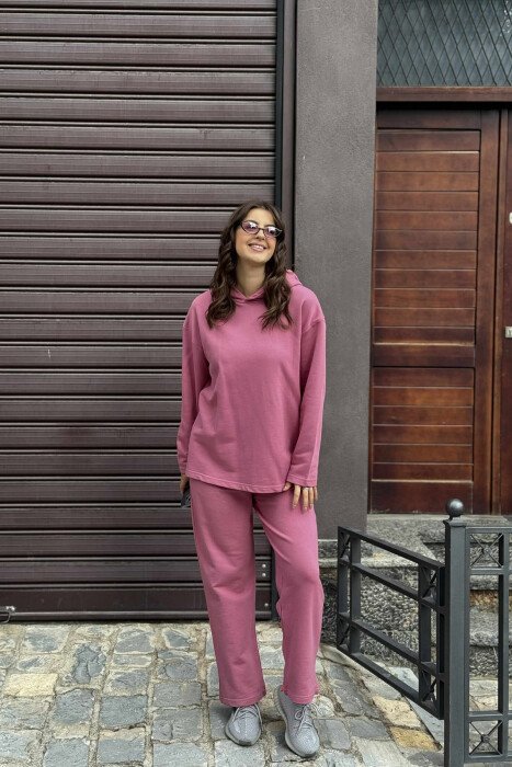 ONE COLOR SIMPLE HOODIE+SWEATPANTS WOMEN SET LIGHT PURPLE/LEZB - 5