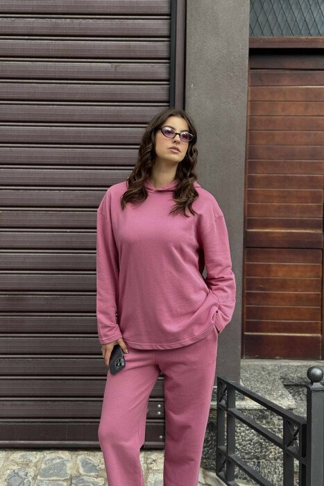 ONE COLOR SIMPLE HOODIE+SWEATPANTS WOMEN SET LIGHT PURPLE/LEZB - 6