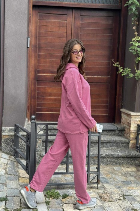 ONE COLOR SIMPLE HOODIE+SWEATPANTS WOMEN SET LIGHT PURPLE/LEZB - 7