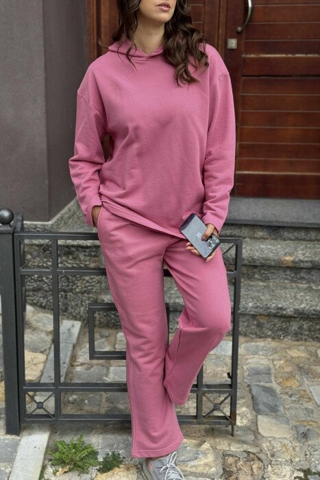 ONE COLOR SIMPLE HOODIE+SWEATPANTS WOMEN SET LIGHT PURPLE/LEZB - 8