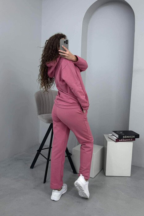 ONE COLOR SIMPLE HOODIE+SWEATPANTS WOMEN SET LIGHT PURPLE/LEZB - 3