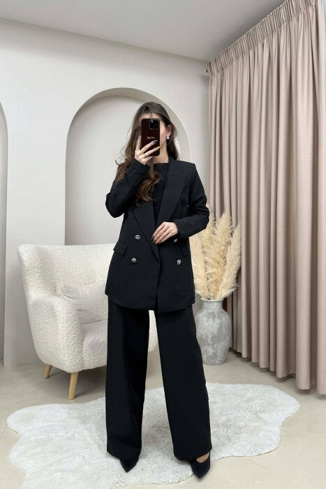 ONE COLOR SIMPLE JACKET+ TROUSERS WOMEN SET BLACK/ E ZEZE - 2