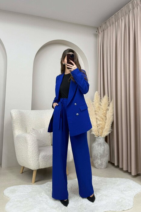 ONE COLOR SIMPLE JACKET+ TROUSERS WOMEN SET BLUE/BLU - 2