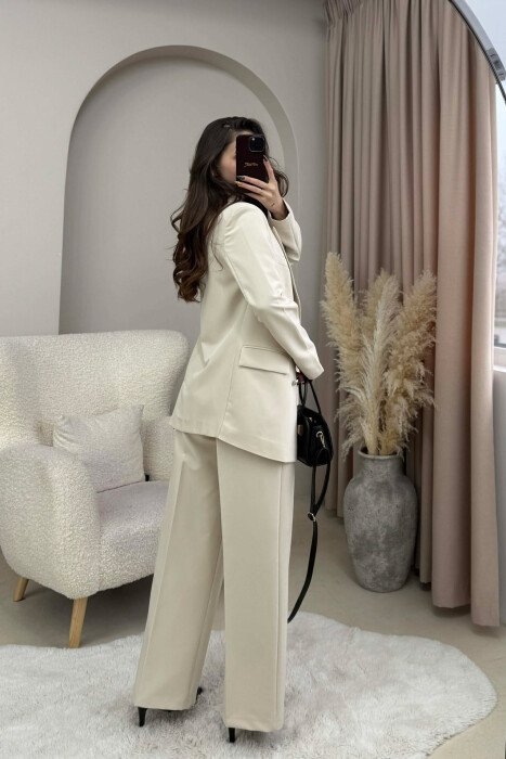 ONE COLOR SIMPLE JACKET+ TROUSERS WOMEN SET CREAM/KREM - 3