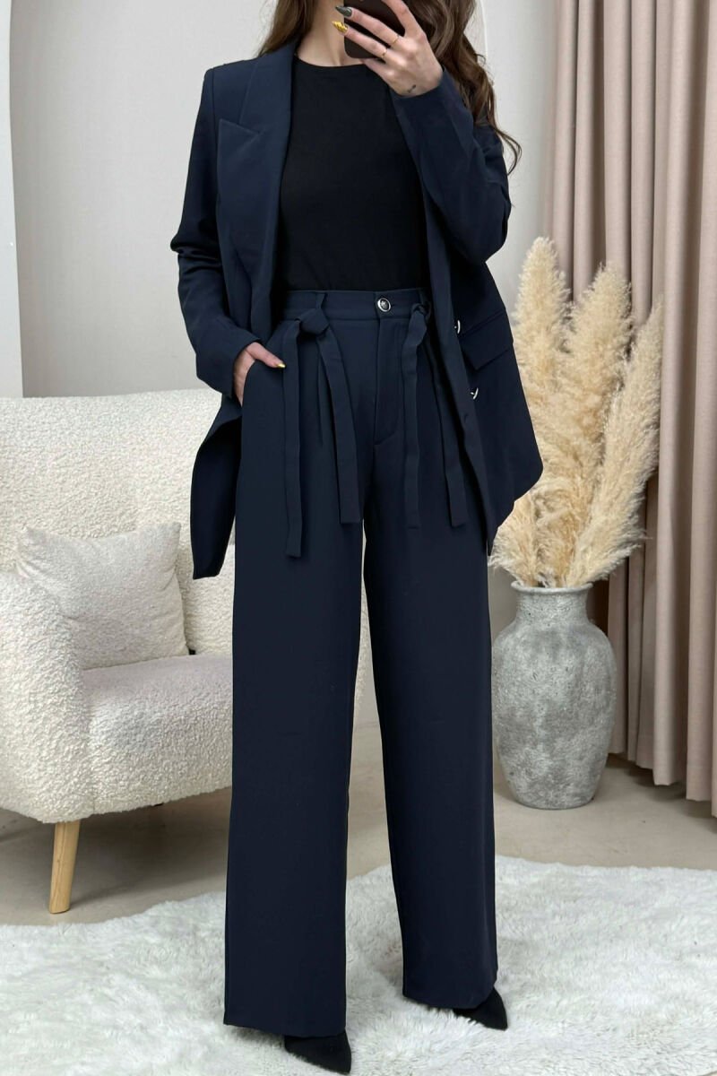 ONE COLOR SIMPLE JACKET+ TROUSERS WOMEN SET DARK BLUE/BEE - 5