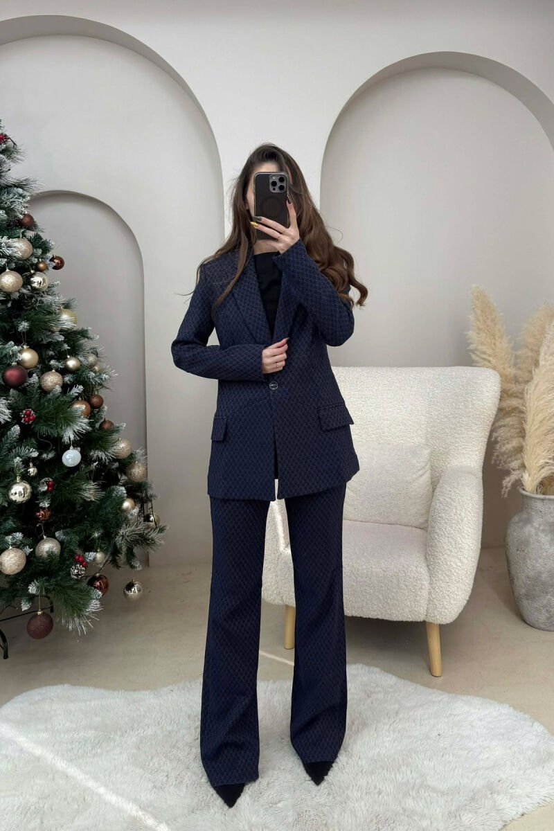 ONE COLOR SIMPLE JACKET + TROUSERS WOMEN SET DARK BLUE/BEE - 1