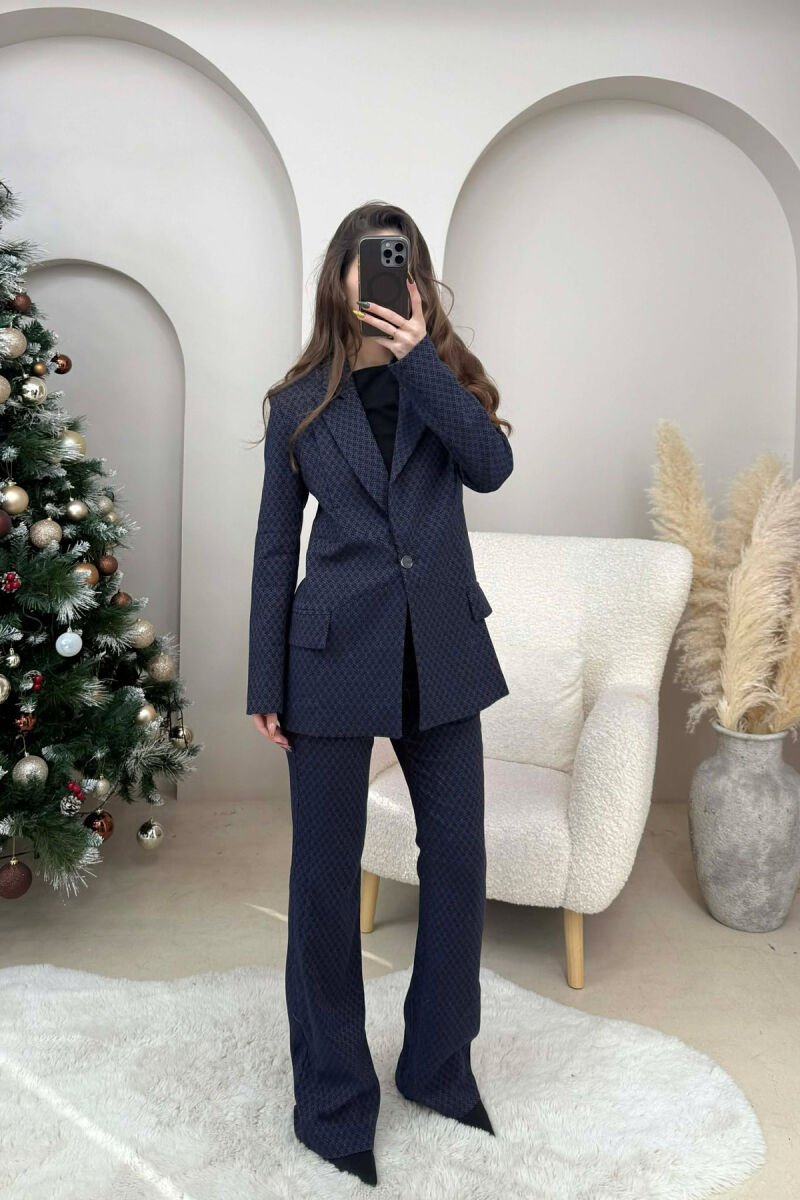 ONE COLOR SIMPLE JACKET + TROUSERS WOMEN SET DARK BLUE/BEE - 2