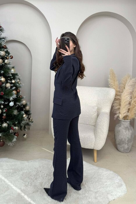 ONE COLOR SIMPLE JACKET + TROUSERS WOMEN SET DARK BLUE/BEE - 3
