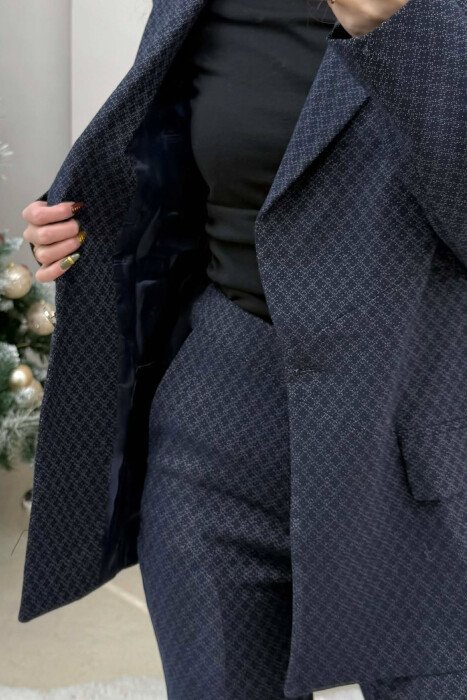 ONE COLOR SIMPLE JACKET + TROUSERS WOMEN SET DARK BLUE/BEE - 5