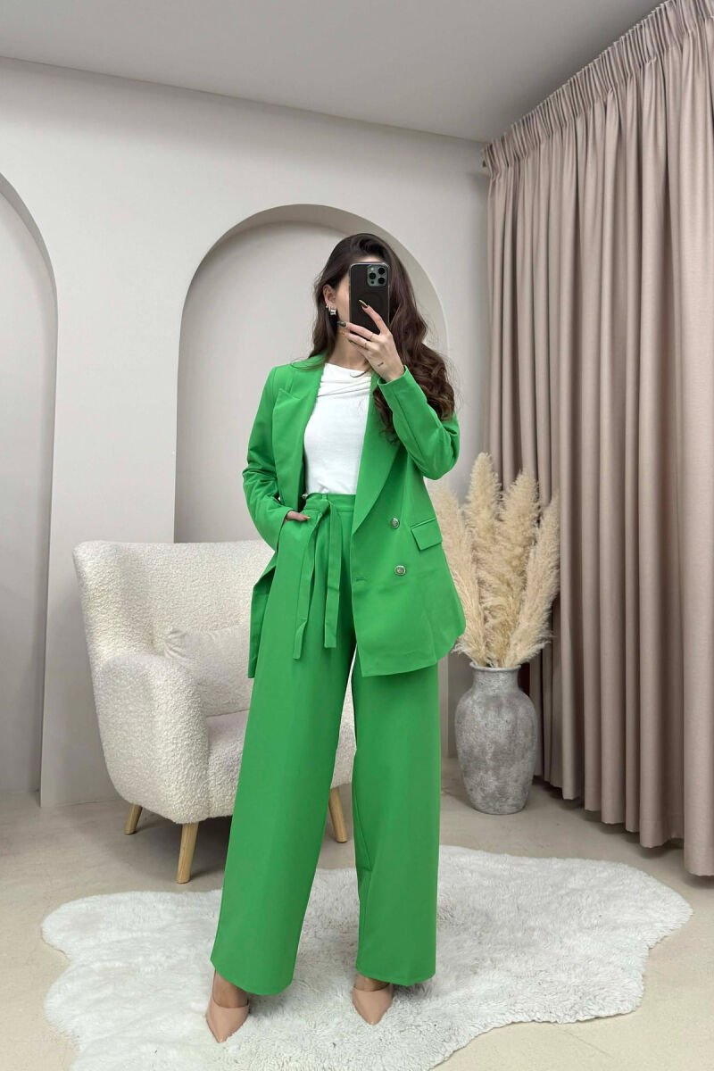 ONE COLOR SIMPLE JACKET+ TROUSERS WOMEN SET GREEN/JESHILE - 1