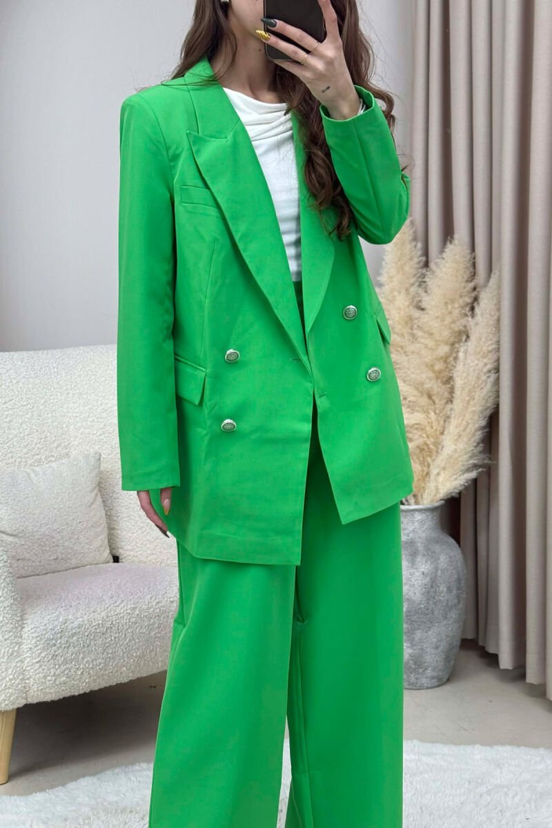ONE COLOR SIMPLE JACKET+ TROUSERS WOMEN SET GREEN/JESHILE - 3