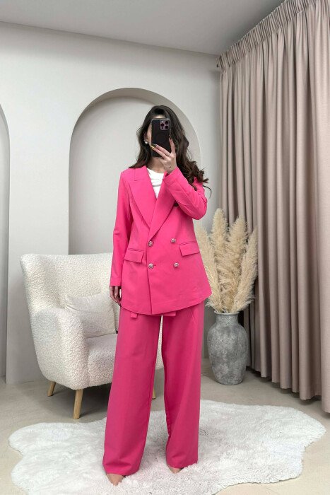 ONE COLOR SIMPLE JACKET+ TROUSERS WOMEN SET PINK/ROZE - 1