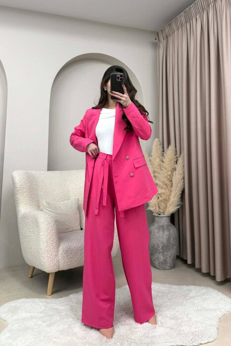 ONE COLOR SIMPLE JACKET+ TROUSERS WOMEN SET PINK/ROZE - 2