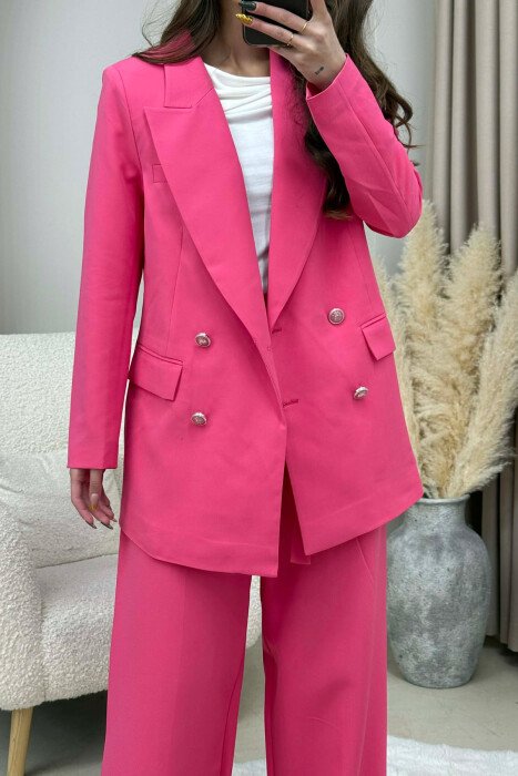 ONE COLOR SIMPLE JACKET+ TROUSERS WOMEN SET PINK/ROZE - 3