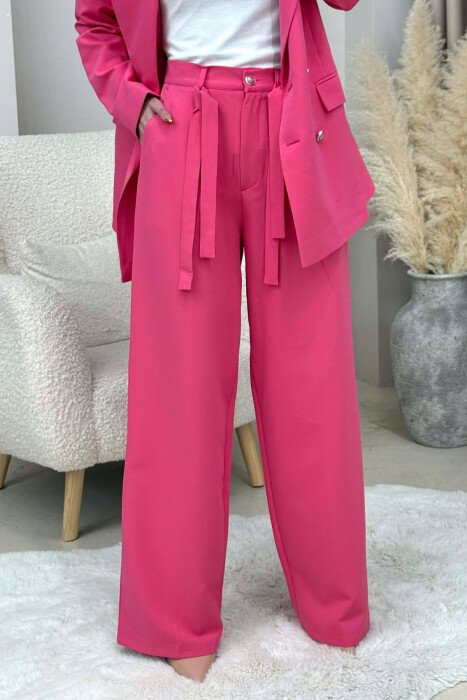 ONE COLOR SIMPLE JACKET+ TROUSERS WOMEN SET PINK/ROZE - 4