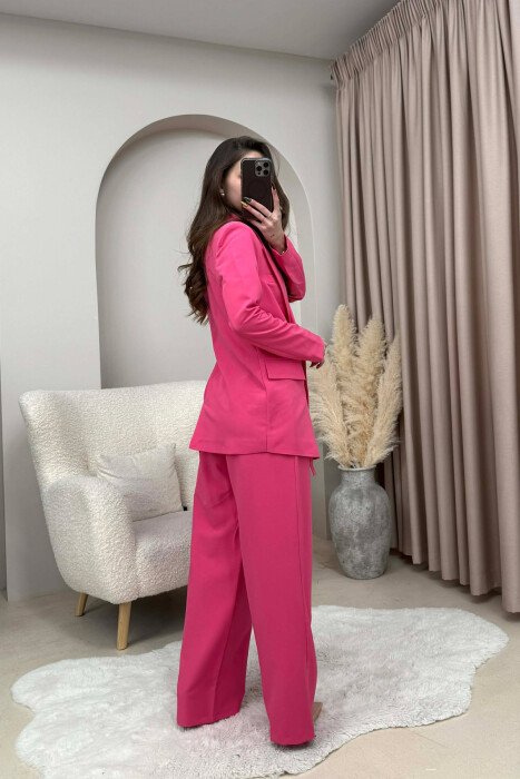 ONE COLOR SIMPLE JACKET+ TROUSERS WOMEN SET PINK/ROZE - 5