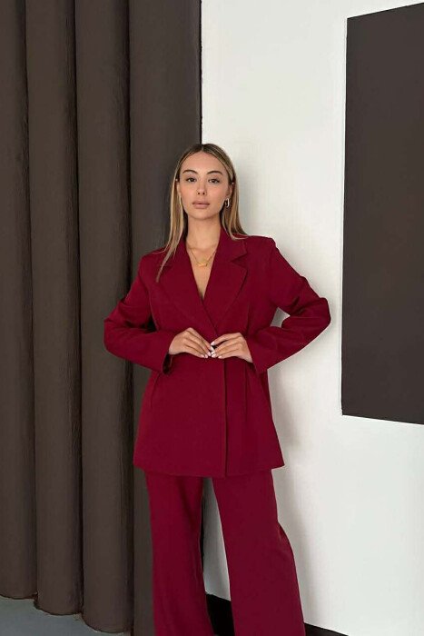 ONE COLOR SIMPLE JACKET+ WIDE LEG TROUSERS WOMAN SET BURGUNDY/VISHNJE - 7
