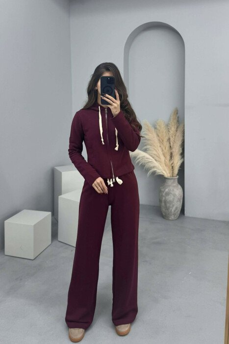 ONE COLOR SIMPLE JACKET+SWEATPANTS WOMEN SET BURGUNDY/VISHNJE 