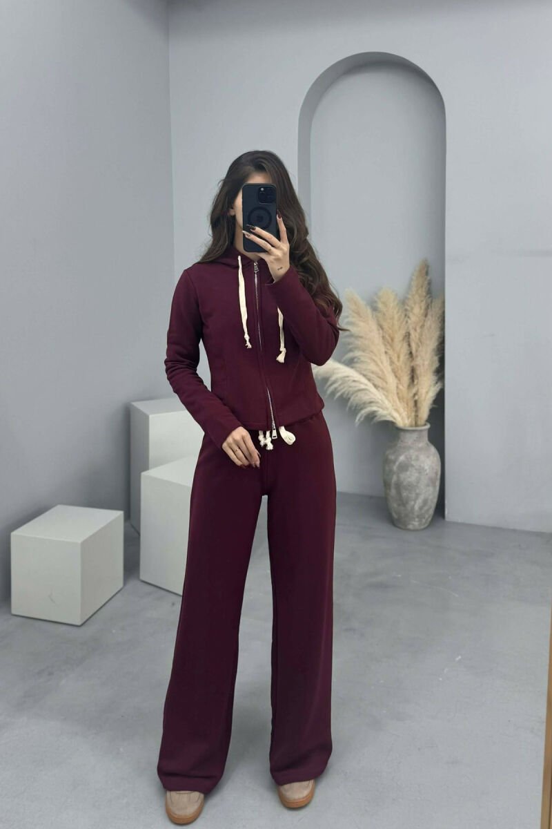 ONE COLOR SIMPLE JACKET+SWEATPANTS WOMEN SET BURGUNDY/VISHNJE - 1