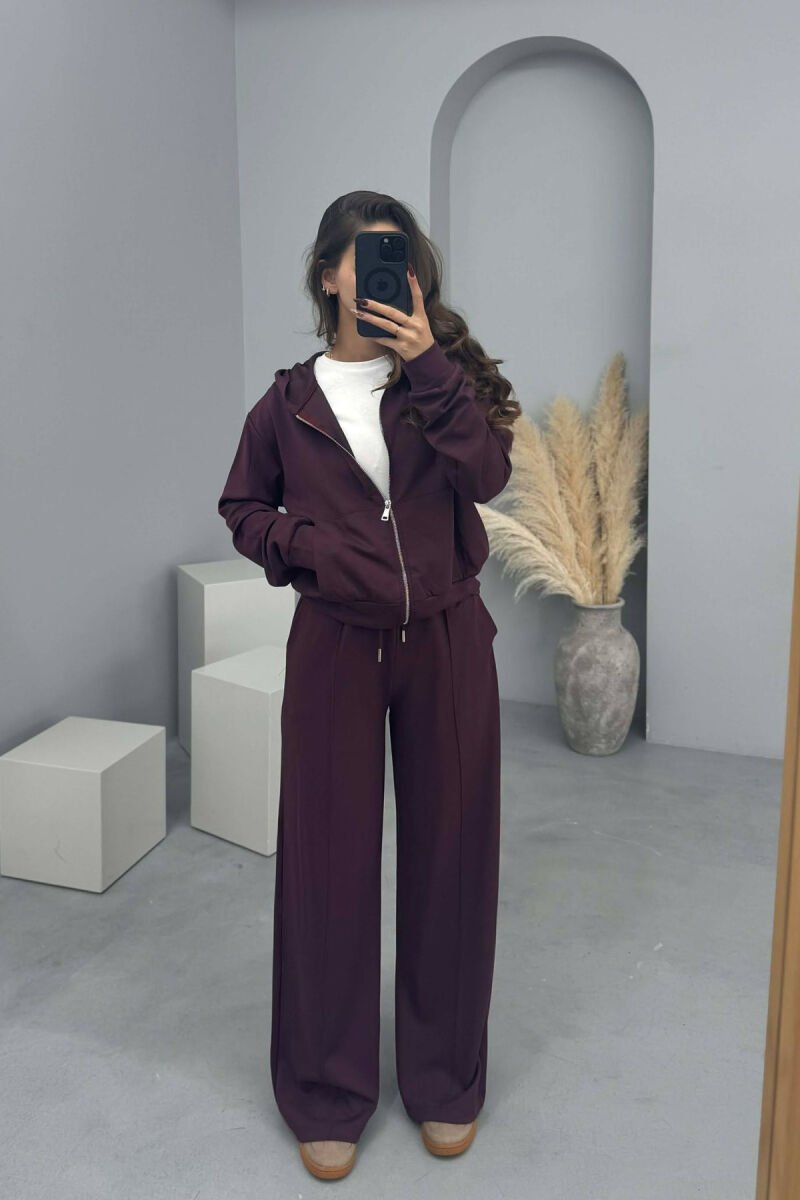 ONE COLOR SIMPLE JACKET+SWEATPANTS WOMEN SET BURGUNDY/VISHNJE - 1