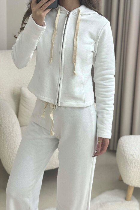 ONE COLOR SIMPLE JACKET+SWEATPANTS WOMEN SET WHITE-E BARDHE - 6